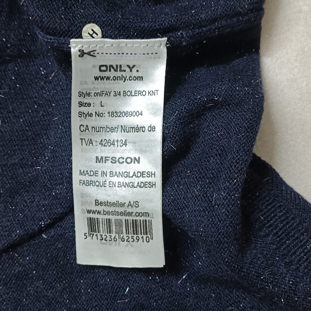 Only Navy Blue Shimmery Open Front Crop Shrug - Picture 5 of 5